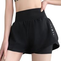 Women Sports Yoga Shorts Ladies Fake Two Piece Pocket Shorts Hihg Waist Casual Workout Athletic Shorts Running Fitness Pants