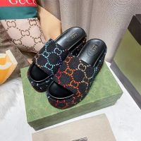 ♠❆✚ High version G embroidery wedge heel slippers for women 2022 new muffin with super thick bottom to increase the outer wear one word sandals and slippers