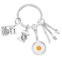 【DT】New Fashion Kitchen Home Cooking Key Ring Fried Egg Pan Cook Book Tableware Key Chain Small Charm Chef Bread Cake Maker Keychain hot