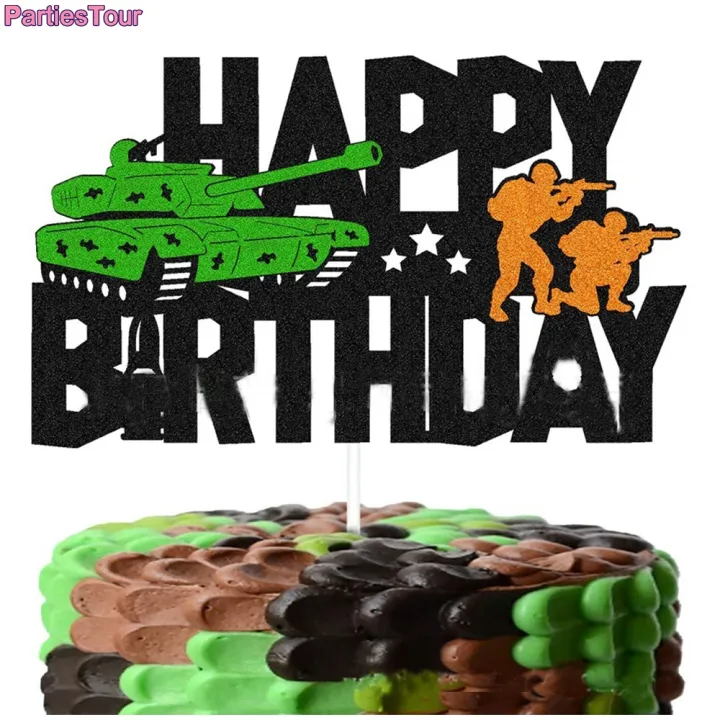 【CW】 Tank Cake Topper Camouflage Happy Birthday Cake Decor for Kids