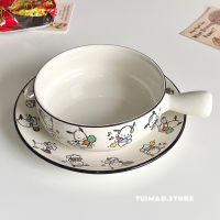 Cute Pacha Dog Ceramic Handle Bowl Dinner Plate Cartoon Ins Baked Rice Bowl Salad Instant Noodle Bowl Student Girl Heart 【Boutique】♨❐