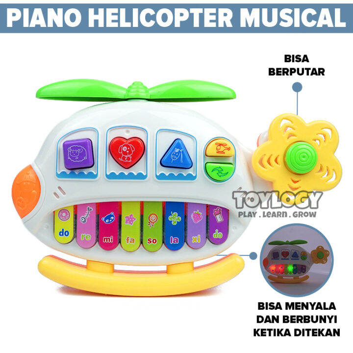 Mainan Edukasi Anak Piano Helikopter Alat Musik Pencet Suara Hewan Bayi