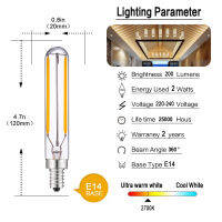 วินเทจ T20ยาว LED ท่อเส้นใยเอดิสันหลอดไฟ2700พันอบอุ่นสีขาว2วัตต์ E14ฐาน110โวลต์220โวลต์โคมระย้าย้อนยุค Dimmable Led ไฟ