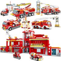 City Firefighter Fire Bridge Engine Ladder Truck Sets Building Blocks Model Bricks Kits Creative Rescue Helicopter Car Vehicle ✜✸