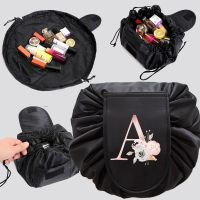 Tas Kosmetik กระเป๋ากล่องเก็บเครื่องสำอางสะพายไหล่แบบมีเชือกผูกกระเป๋าเก็บของสำหรับผู้หญิงลายดอกไม้สีชมพู