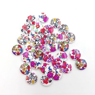 Livecity 100Pcs Colorful Flower 2 Holes Wooden Buttons Sewing Scrapbook Craft DIY Decor