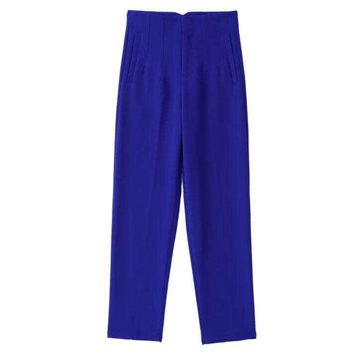 Jenny&Dave Fashion Royal Blue Simple High Waist Pleated Straight Pants
