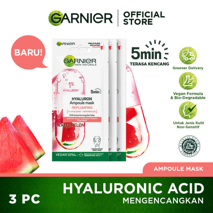 (PAKET HEMAT ISI 3) Garnier Clinical Ampoule Mask Hyaluronic Acid