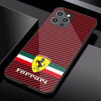 เคสสำหรับไอโฟนโทรศัพท์กันกระแทก Ferrari 14 /Pro/plus/Pro Max/ 13/12/11-กระจกป้องกัน