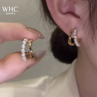 WHC Jewelry ต่างหูห่วงโลหะมุกโลหะไม่สม่ำเสมอล่าสุดแฟชั่นเกาหลีต่างหูผู้หญิง