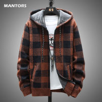 Casual Plaid Cardigan Coat Men Sweater Autumn Winter Fleece Sweaters Mens Streetwear Fashion Hooded Jersey Sweater Jacket Men