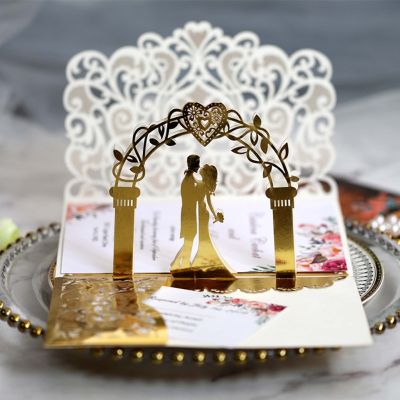 10/20Pcs White Gold Pearl Paper Laser Cut Wedding Invitations Card European Wedding Bridal Shower Decor Gift Greeting Card Kits