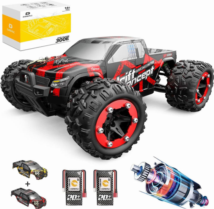 deerc-brushless-rc-cars-300e-60km-h-high-speed-remote-control-car-4wd-1-18-scale-monster-truck-for-kids-adults-all-terrain-off-road-truck-with-extra-shell-2-battery-40-min-play-car-gifts-for-boys
