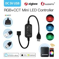 Zigbee DC5V Mini RGBCCT LED Controller 2m LED Strip Light Fit For TV Backlight Work With SmartThings SmartLife APP Control