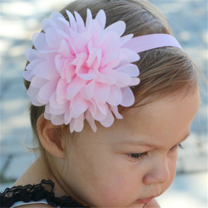 น่ารักเด็กสาวยืดหยุ่นh-airbandชีฟองดอกไม้ทารกแรกเกิดเด็กสาวh-eadbands