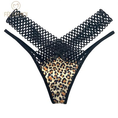 【jw】□  French Crossover Silk Leopard Thong Womens Athletic Sheer Low Rise Seduction Panties Bragas Y Tangas