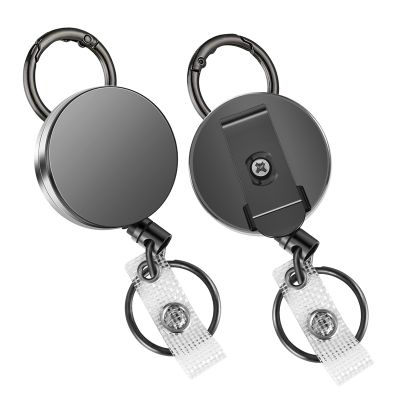 2 Pack Heavy Duty Retractable Badge Holder Reels, Metal ID Badge Holder with Belt Clip Key Ring for Name Card Keychain