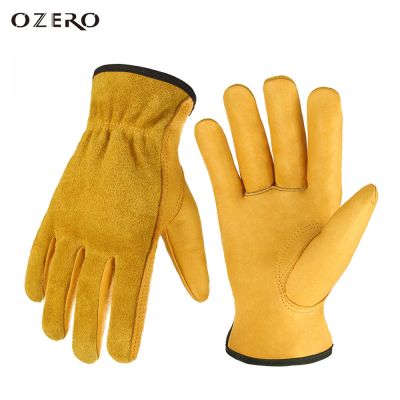 OZERO Leather Gloves Cowhide Driver Security Safety Workers Welding Outdoor Hunting Gardening Household Men 1008