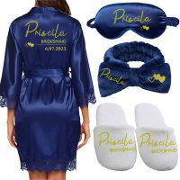 Personalized Name Logo Wedding Date Printed Robes Bridal Gift  Nightdress Bathrobe Kimono Gown Sleepwear Bride Set With Veil