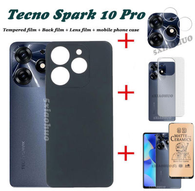 4in1สำหรับ Tecno Spark 10 Pro เคสโทรศัพท์ Tecno Spark 10 Pro เคสโทรศัพท์ซิลิโคนนิ่ม + ฟิล์มเซรามิกสกรีน + ฟิล์มเลนส์ + ฝาหลัง