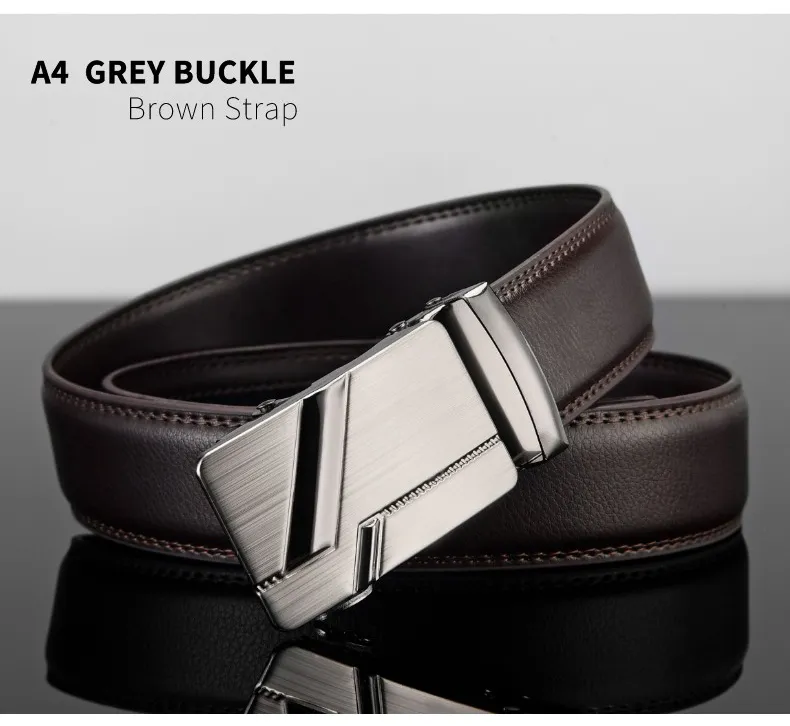 Men Belt Metal Automatic Buckle Brand Luxury Belts for Men Famous Work  Business Black Cow skin Strap