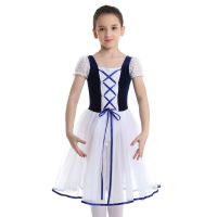 Kids Girls Short Sleeves Ballet Dance Gymnastics Leotard Tutu Mesh Dress Princess Ballroom Performance Costume Fancy Dress Up