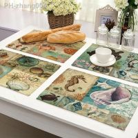 1Pcs Sea Turtle Anchor Pattern Kitchen Placemat Table Mat Drink Coaster Cotton Linen Pad Dish Cup Mat 42x32cm Home Decor MS0024