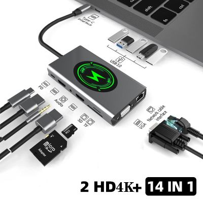 ฮับแท่นวางมือถือ Type C เป็น HDMI-เข้ากันได้อะแดปเตอร์ OTG Vga RJ45 Lan USB หลายพอร์ต3.0 PD แยก USB-C สำหรับแมคบุ๊กโปรแอร์ Feona