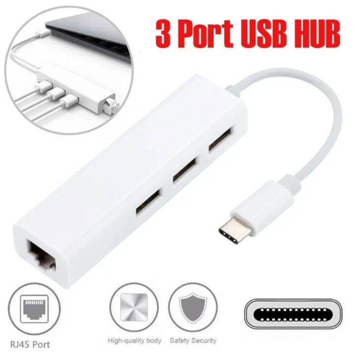 Type C To RJ45 Adapter With 3 Port USB 3.1 HUB Network Card