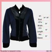 USED - Navy Blue Velvet Jacket | เสื้อแจ็คเก็ตสีกรมท่า สีดำ เสื้อคลุม เสื้อกำมะหยี่ แขนยาว คอปีน กันหนาว สีพื้น มือสอง