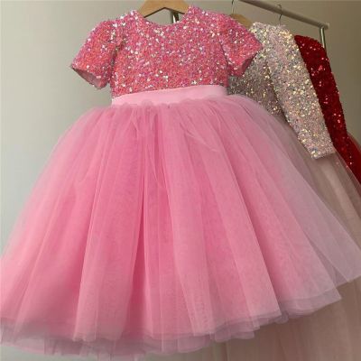 Summer Girl Dress Birthday Party Princess Dress Baby Kids Clothes Children Sequins Gown Tutu Tulle Flower Girl Wedding Dresses