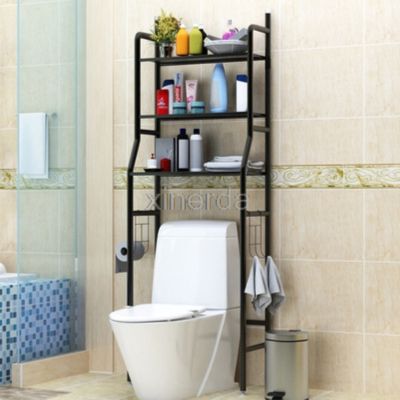 No Punching Metal Toilet Shelf Floor Type Storage Shampoo Towel Etc Accessory Rack Bathroom Washing Machine Shelf Organizer