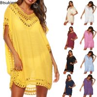 ☼◑ New Summer Beach Dress For Women Cover Ups 2023 Casual Tunic Swimsuit Cover Up Exit Outputs Bath Sun Dresses Pareo Swim Wear