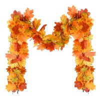 Artificial Autumn Maple Leaves Garland Vine Hanging Plant for Thanksgiving Halloween Fireplace Decoration Christmas Home Decor
