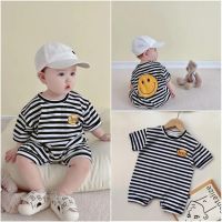 Pure cotton baby romper suit climbing suits private stripe smiling fa纯棉婴幼儿连体衣宝宝爬爬服男女童条纹哈衣笑脸印花sy4711