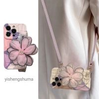 เคสโทรศัพท์คาดตัวลายดอกไม้เส้นด้ายแฟชั่นสำหรับ IPhone เคสโทรศัพท์พร้อมด้วยสายคล้องแบบคาดตัวอุปกรณ์เสริมมือถือ