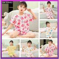 【Ready Stock】 ❇ C22 QW DUMBO 2-12 years 2 pcs/set cotton T-shirt short pants suit toddler baby girls clothes childrens cute animal strawberry mesh and breathable kids for summer short sleeve casual home ware Pajamas