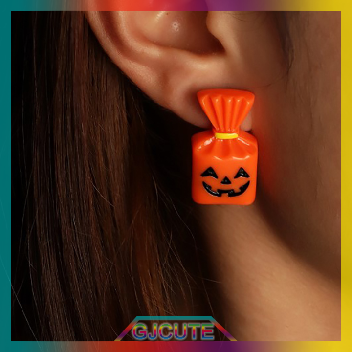 gjcute-ต่างหูจี้ฟักทองฮาโลวีนต่างหูรูปผีต่างหูห้อยแบบตลกสำหรับผู้หญิงเครื่องประดับอัญมณี