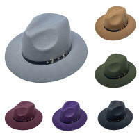 ใหม่ทำด้วยผ้าขนสัตว์ผู้หญิงผู้ชายวินเทจรู้สึก fedoras เข็มขัดสีดำปีกกว้างหมวกด้านบนแจ๊สหมวกหมวกยุโรปอเมริกันรอบหมวกกะลา panaman