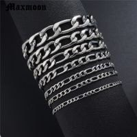 Maxmoon Bracelets For Men Women 3/5/7/9/11mm Silver Color Stainless Steel Curb Cuban Link Chain Bracelets Party Jewelry Gift Charms and Charm Bracelet