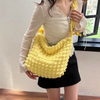 Bubbles Soft Cloth Shoulder Bag Pleated Crossbody Bags For Women Drawstring Tie Womens Handbag Solid Color Quilted Cloud Bag