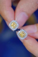 KUGG 18K White Gold Earrings Luxury Square Design 0.50carat Real Natural Yellow Diamond Stud Earrings for Women Wedding