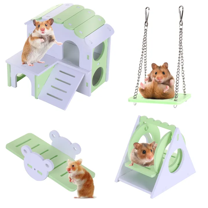 Cod Ready Stock Hamster Play Toys Set Wooden House Boredom Breaker Activity Toy Diy Cage Accessories For Small Pets Lazada Ph - Diy Hamster Cage Accessories