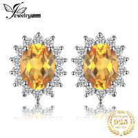 Jewelrypalace 1.2ct Diana Citrine ธรรมชาติ925เงินสเตอร์ลิงรัศมีต่างหูสำหรับผู้หญิงเครื่องประดับงานหมั้นงานแต่งงาน