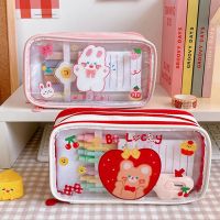 Kawaii Transparent Pencil Case Girls 3 Layers Large Cartoon Stationery Storage Bag Fashion Portable Cute Pencil Bags Female 504