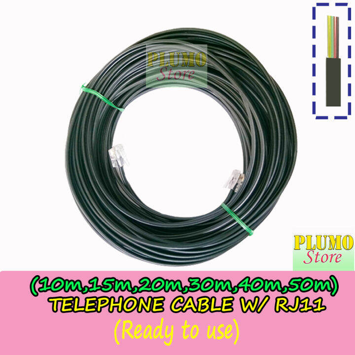 Telephone wire w/ rj11 (10m,15M 20M, 30M, 40M, 50M) READY TO USEBLACK (4CORE) Lazada PH