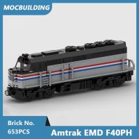 ชุดบล็อกตัวต่อ MOC Amtrak EMD รถไฟแบบจำลอง F40PH อิฐประกอบ DIY ของขวัญ Kids Toys แสดงความคิดสร้างสรรค์เพื่อการศึกษา653ชิ้น