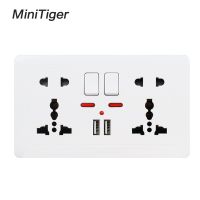 【Factory-direct】 Minitiger ผนังพลังงานซ็อกเก็ตคู่5หลุมเปลี่ยนเต้าเสียบ2.1A แบบ Dual USB ชาร์จพอร์ตไฟ LED แสดงสถานะ146มิลลิเมตร * 86มิลลิเมตร