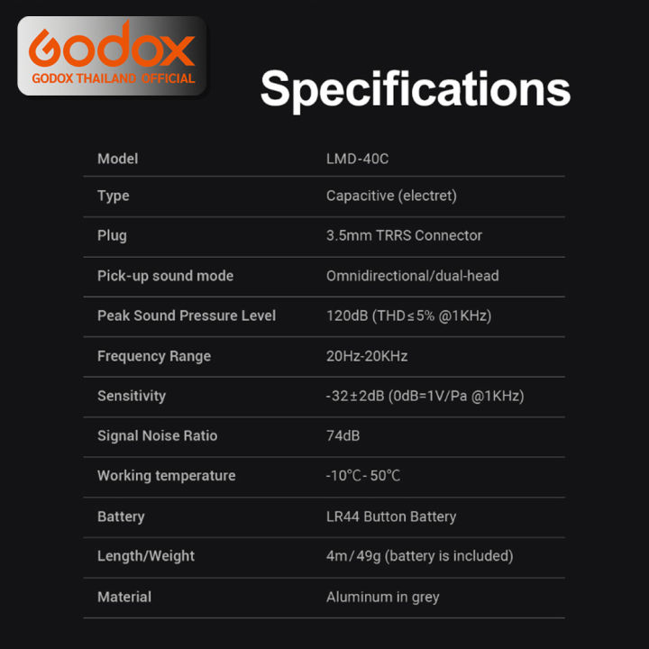 godox-microphone-lmd-40c-dual-omnidirectional-lavalier-camera-amp-smartphone-ประกันศูนย์-godox-thailand-3ปี