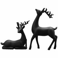 Reindeer Figurines Set of 2 Resin Deer Statues Sculpture Deer Ornaments for Living Room TV/Wine Cabinet Home Decor